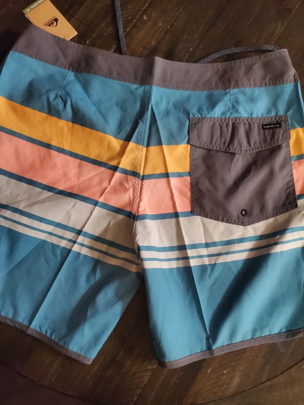 Quiksilver Blue , Yellow & Coral Striped Men's Board Shorts